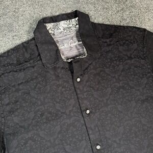 Robert Graham Button Up Shirt Mens Large Black Paisley Flip Cuff Short Sleeve